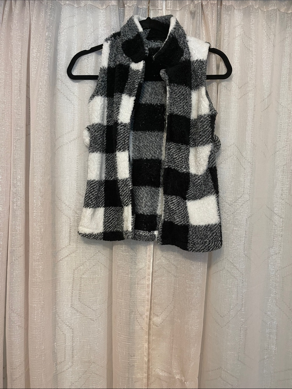 Cozy Black & White Buffalo Check Fuzzy Vest